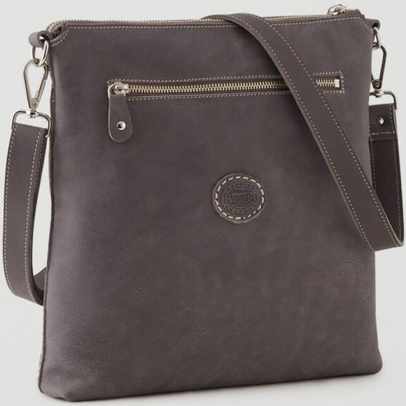 Roots Leather Charcoal Canadian Villager Tribe Crossbody Bag - Picture 3 of 16